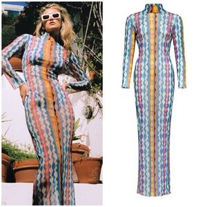 Montce Abstract Mesh Maxi Dress Cover Up Blue Pink Size XS